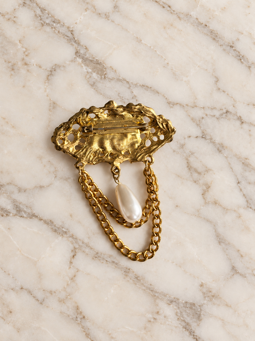 The Dowager — Pearl & Chain Brooch