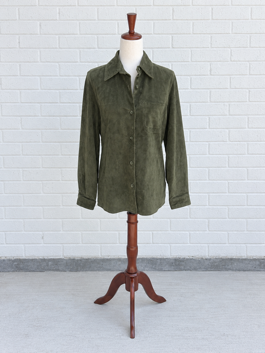 Olive Suede Button-Up Shirt Jacket