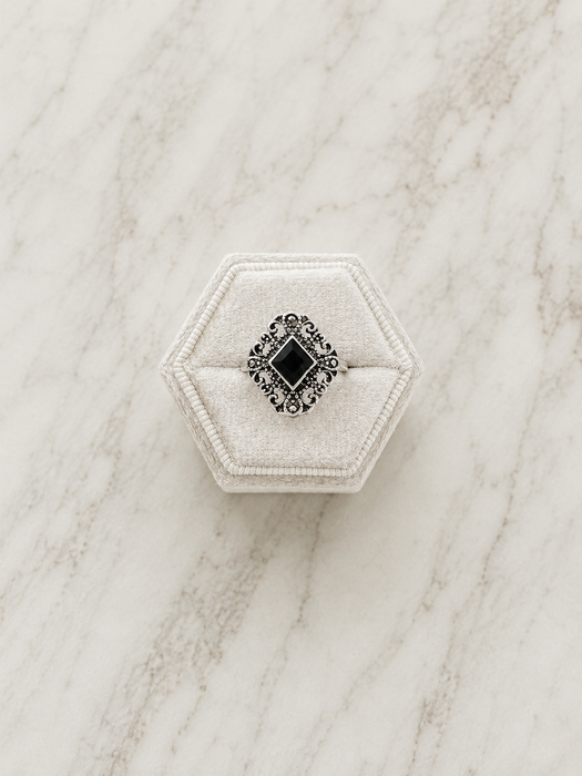 Black Onyx Filigree Statement Ring