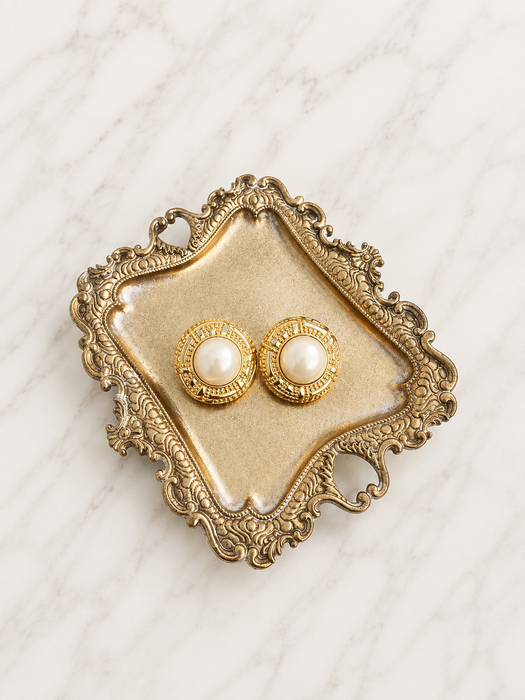 Pearl Medallion Clip-On Earrings