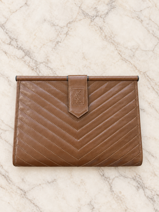 Vintage Yves Saint Laurent Caramel Chevron Clutch