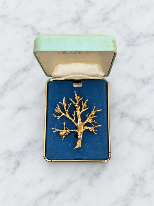 Sarah Coventry Mother’s Tree Rhinestone Brooch with Box