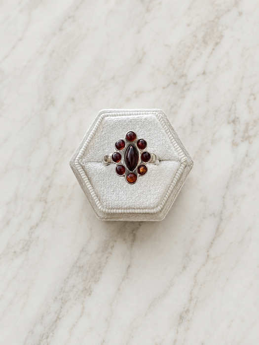 Sterling Silver Garnet-Tone Cluster Ring