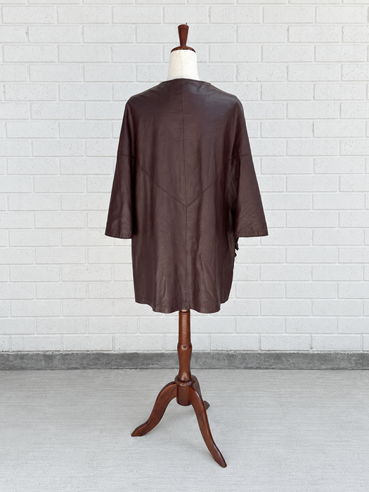 Western Maroon Leather Toggle Cape Coat