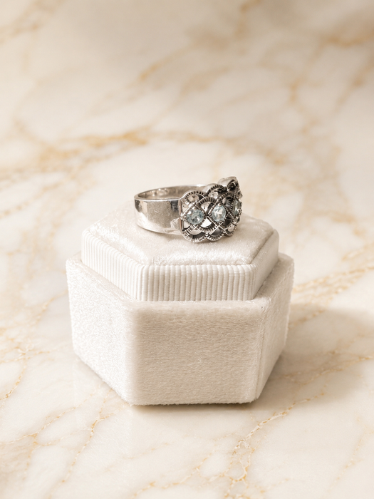 Sterling Silver Ice Blue Filigree Ring