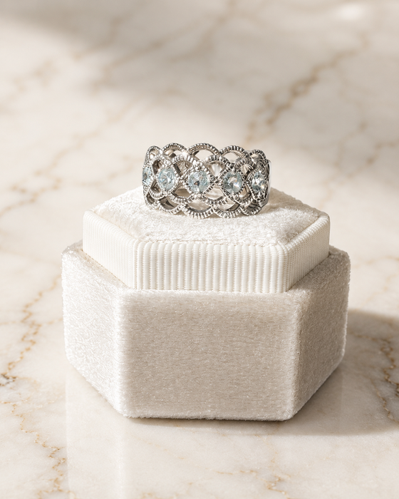 Sterling Silver Ice Blue Filigree Ring