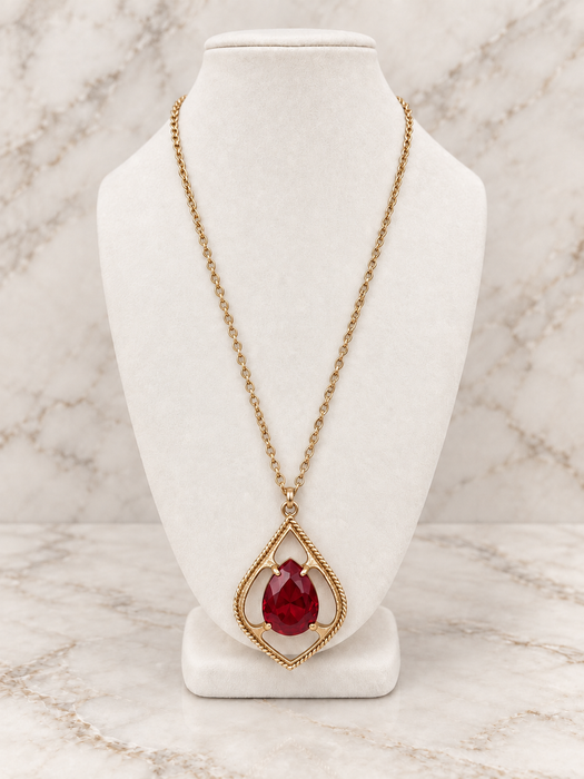Vintage Sarah Coventry Ruby-Red Teardrop Pendant Necklace
