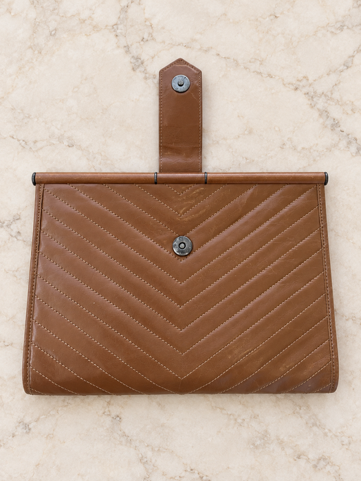 Vintage Yves Saint Laurent Caramel Chevron Clutch