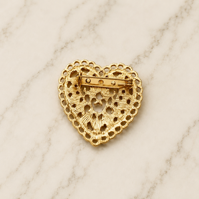 Gilded Lace Heart Brooch