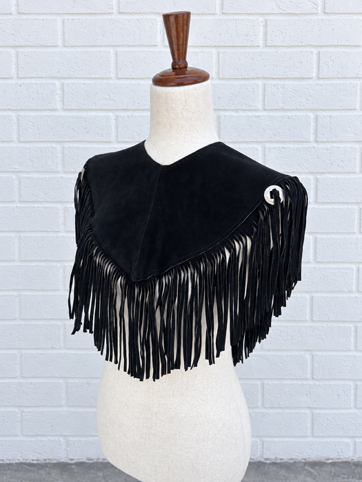 Black Suede Fringe Capelet