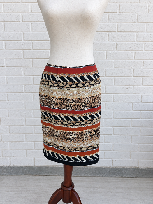 Embellished Silk Animal-Print Skirt
