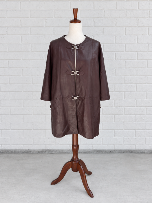 Western Maroon Leather Toggle Cape Coat