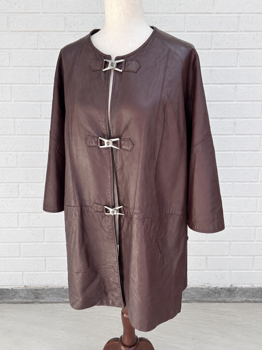 Western Maroon Leather Toggle Cape Coat