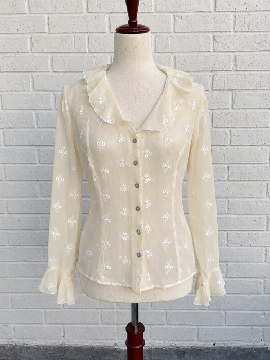 Ivory Silk Floral Embroidered Blouse