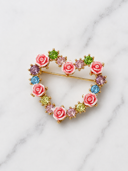 Rose Garden Heart Brooch