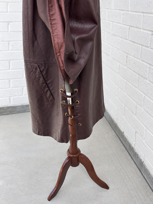 Western Maroon Leather Toggle Cape Coat