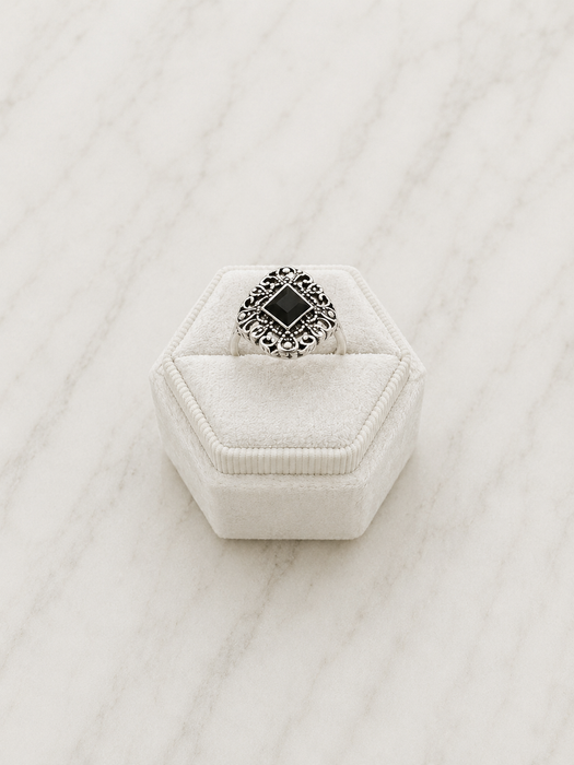 Black Onyx Filigree Statement Ring