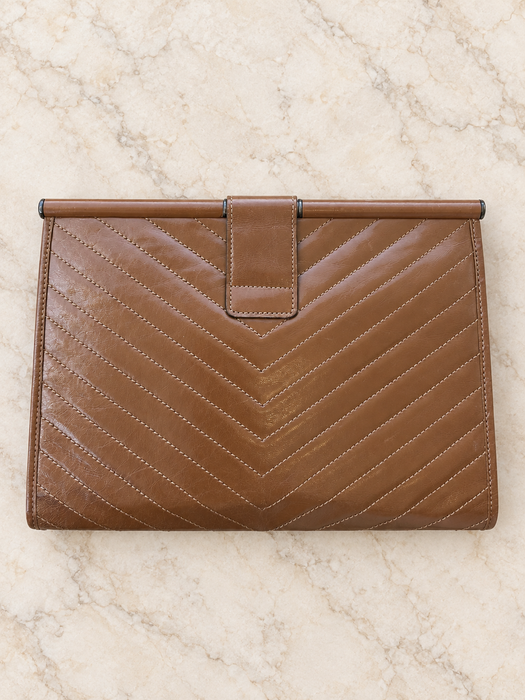 Vintage Yves Saint Laurent Caramel Chevron Clutch