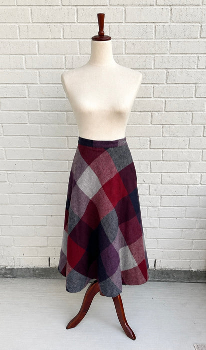 Mulberry Plaid Wool Midi Skirt