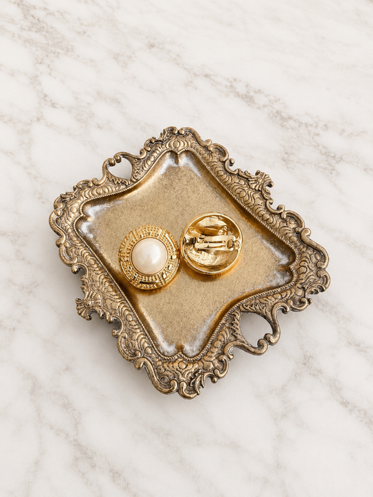 Pearl Medallion Clip-On Earrings