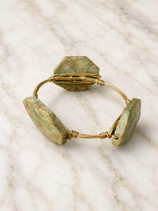 Sage Stone Wire-Wrapped Cuff Bracelet