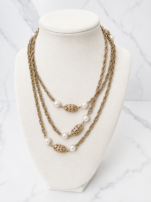 Sarah Coventry Pearl Filigree Layered Necklace