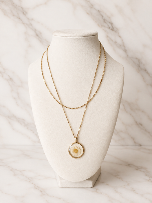 Pressed Daisy Pendant Necklace