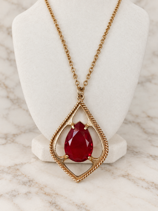 Vintage Sarah Coventry Ruby-Red Teardrop Pendant Necklace