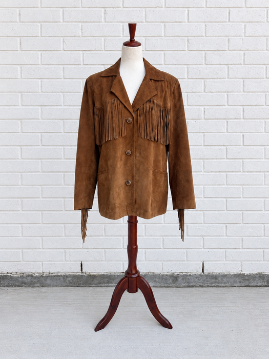 Cognac Fringe Suede Western Jacket