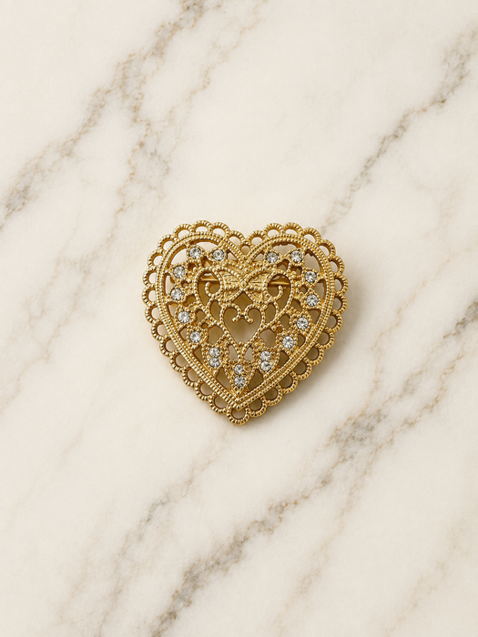 Gilded Lace Heart Brooch